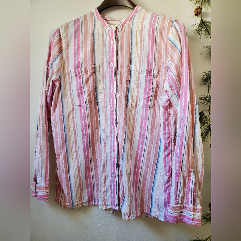 Lands End Linen Mandarin Collar  Tunic